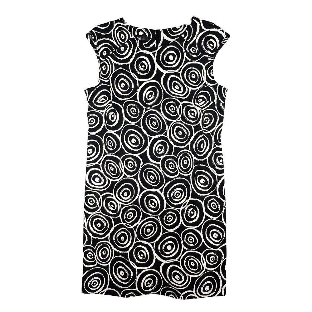 AGB Dress Women's Size 12‎ Black White Swirl Abstract Sleeveless Sheath Knee